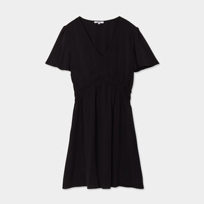 robe evasee taille elastiquee col en v noir femme Robe évasée taille élastiquée col en V noir femme