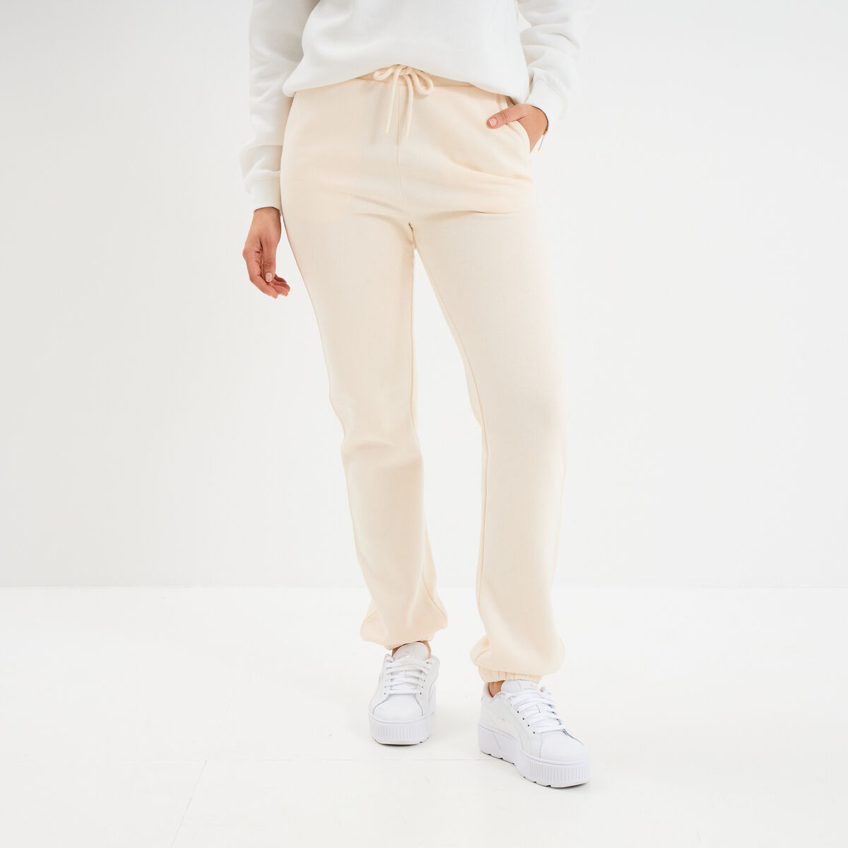 Pantalon jogging droit molleton sable femme