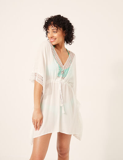 Robe de plage détails macramé ivoire femme