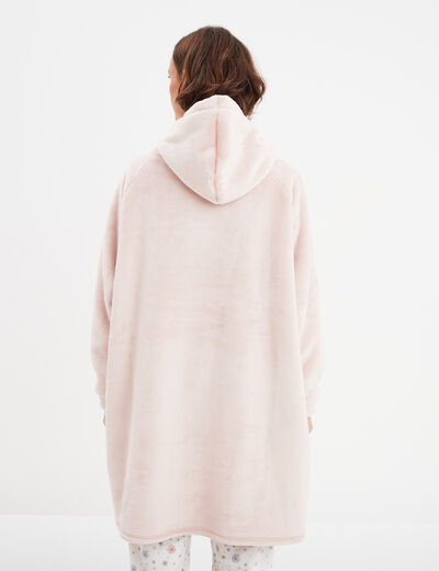 Poncho plaid polaire à capuche vieux rose femme
