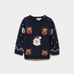 Pull de No&euml;l col rond manches longues bleu marine b&eacute;b&eacute; gar&ccedil;on