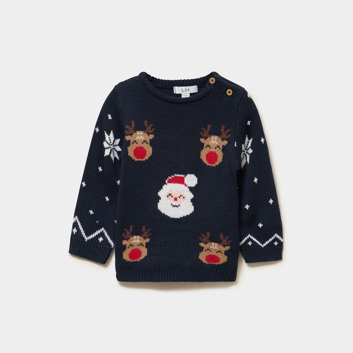 Pull de No&euml;l col rond manches longues bleu marine b&eacute;b&eacute; gar&ccedil;on