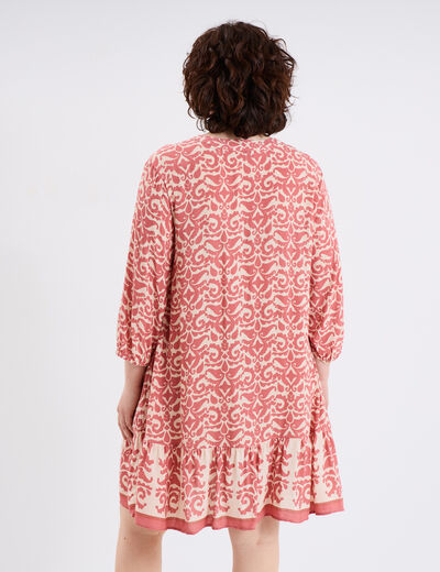 Robe chemise à volants manches 3/4 ecru femme grande taille
