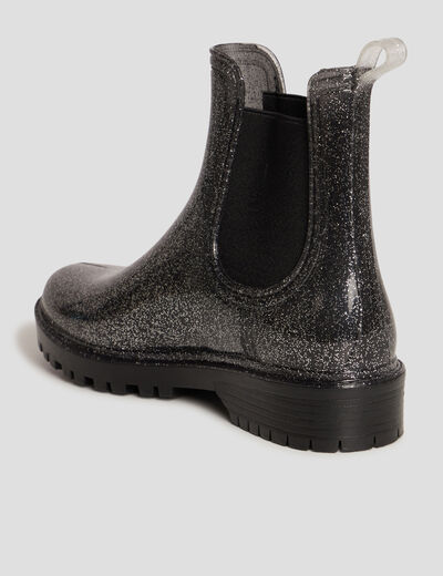 Bottines de pluie chelsea à paillettes gris argent femme