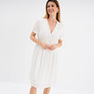 Robe col en V détails tressés blanc femme