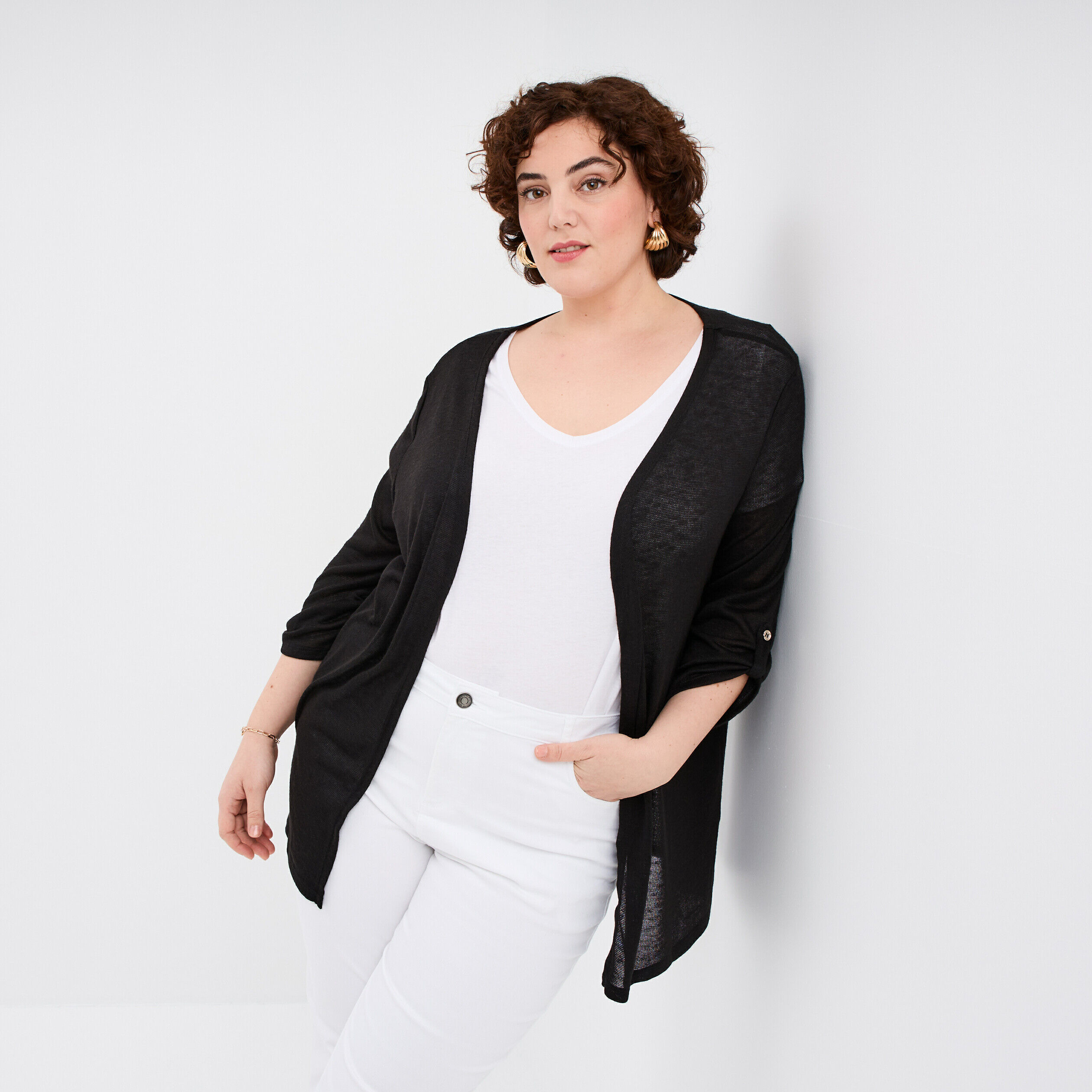 Gilet long manches longues noir femme grande taille MODAVISTA