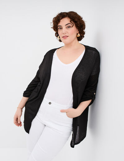 Gilet long manches longues noir femme grande taille