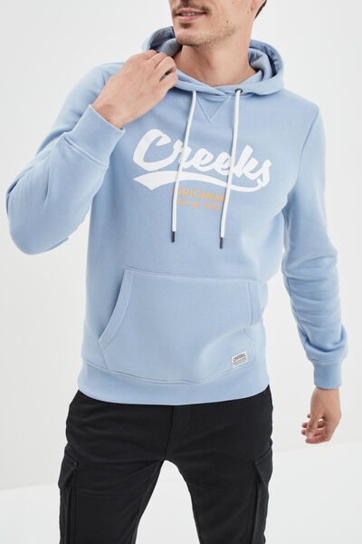 Sweat molleton &agrave; capuche hoodie bleu ciel homme