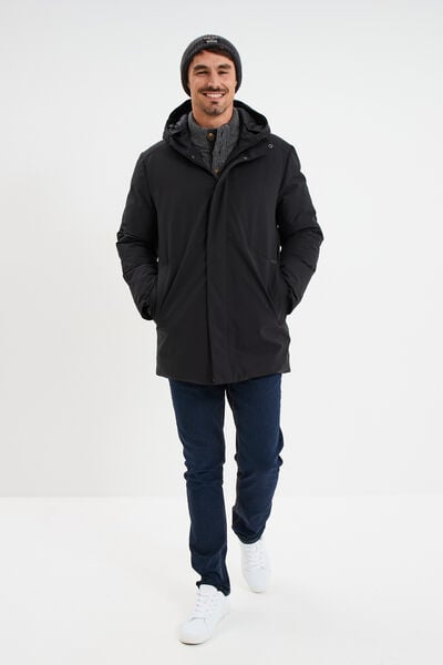 Parka mi-longue &agrave; capuche noir homme