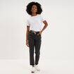 Jeans droit cropped taille &eacute;lastiqu&eacute;e denim noir femme