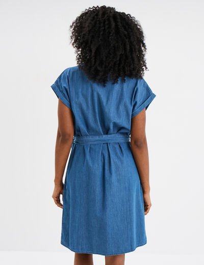 Robe en jean courte ceinturée denim double stone femme