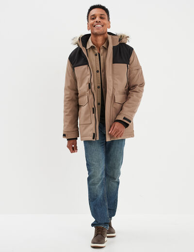 Surchemise col imitation laine de mouton taupe homme