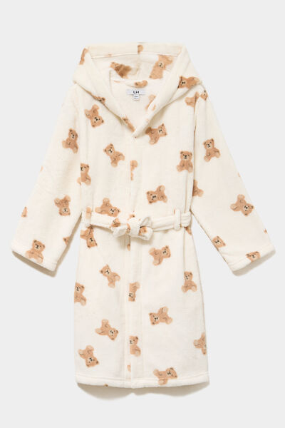 Peignoir &agrave; capuche effet polaire creme fille