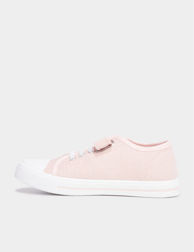Tennis basses en toile à scratchs rose fille