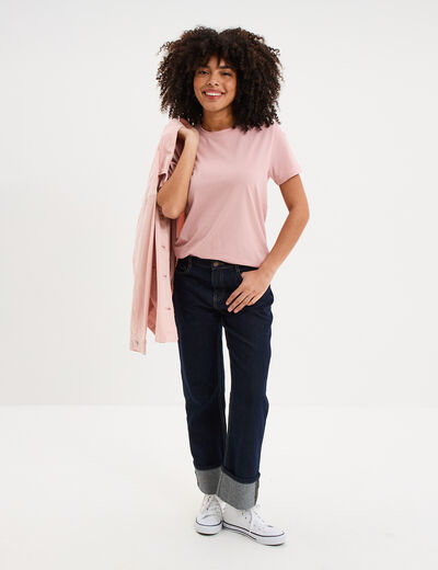 T-shirt col rond manches courtes coton mauve femme