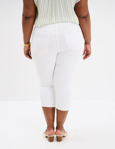 Pantalon capri skinny taille haute blanc femme grande taille