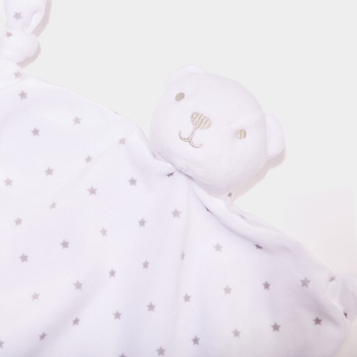 Doudou ours carr&eacute; effet velours blanc b&eacute;b&eacute;
