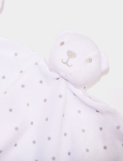 Doudou ours carré effet velours blanc bébé
