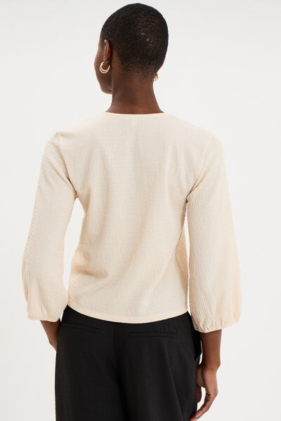 Blouse nou&eacute;e devant manches 3/4 sable femme