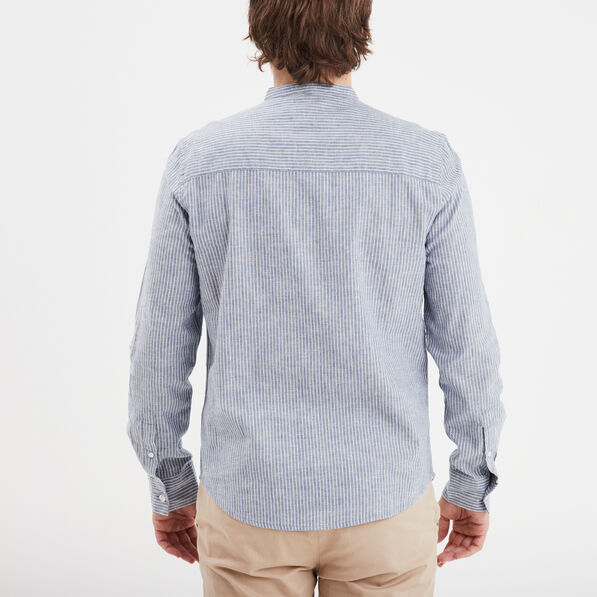 Chemise col mao manches longues bleu homme