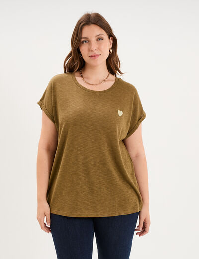 T-shirt droit manches courtes col rond beige femme grande taille