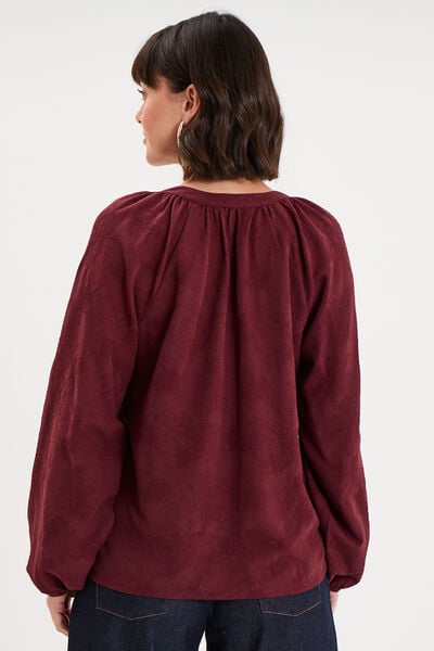 Blouse manches longues col V boutonn&eacute;e violet fonc&eacute; femme