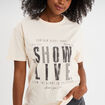 T-shirt strass et manches courtes creme femme