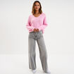 Pull col en V manches longues rose femme