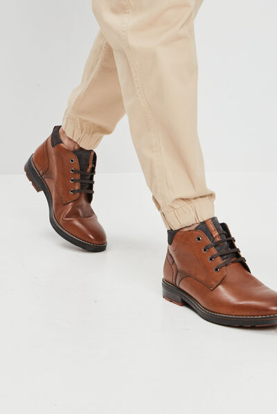 Bottines à lacets en cuir marron homme