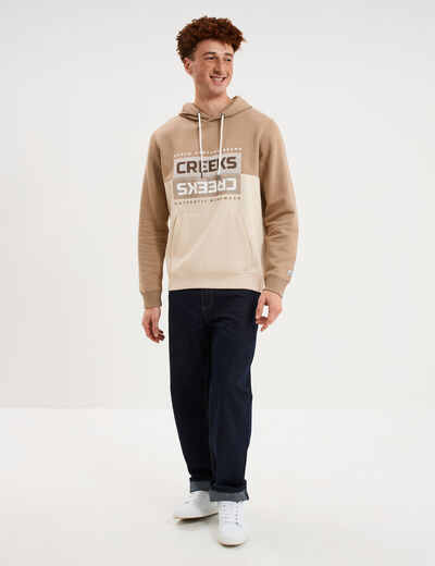 Sweat hoodie &agrave; capuche molleton taupe homme