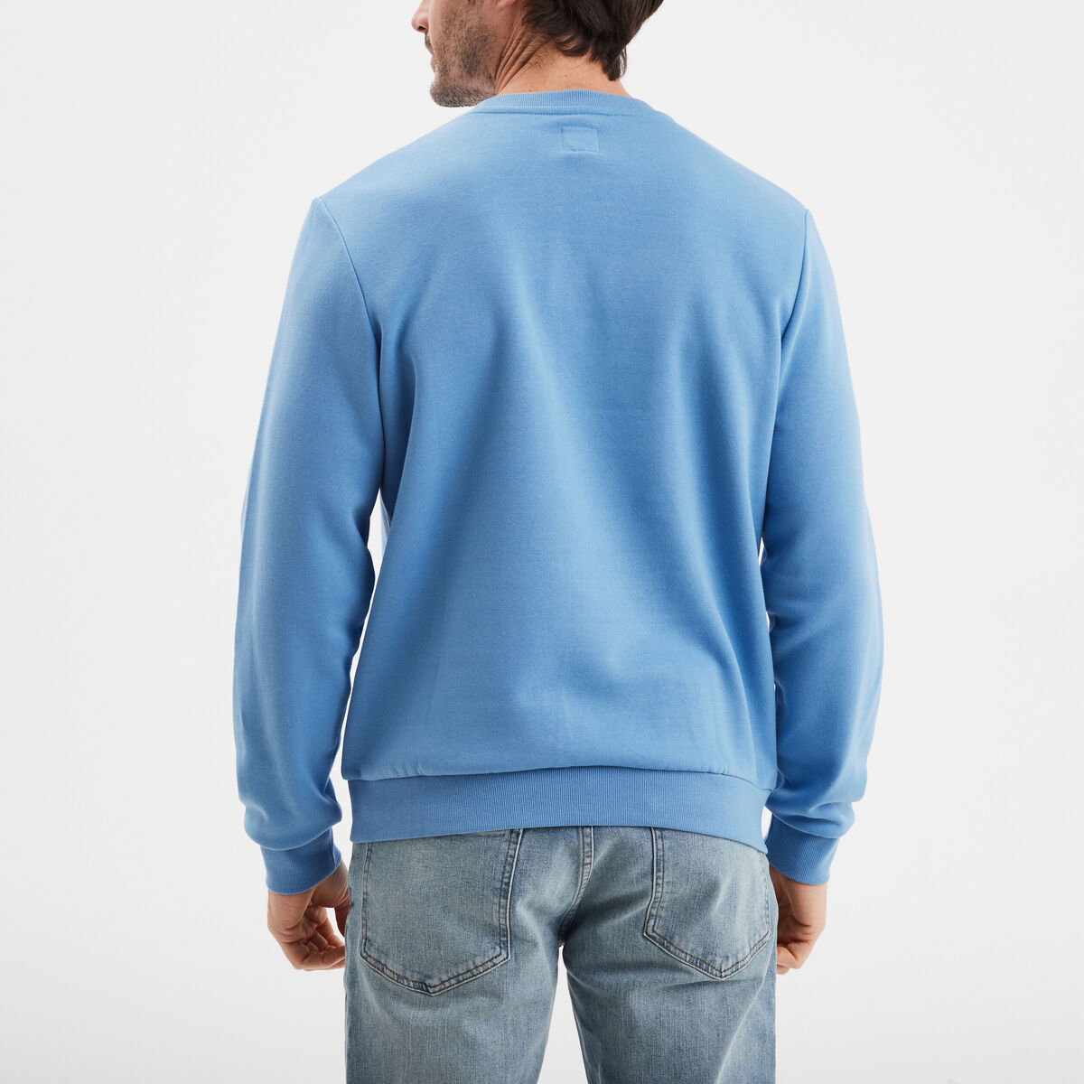 Sweat molleton col rond bleu homme