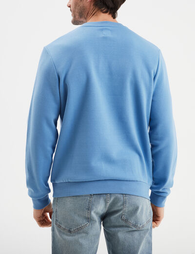 Sweat molleton col rond bleu homme