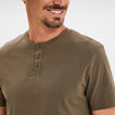 T-shirt col tunisien manches courtes vert kaki homme