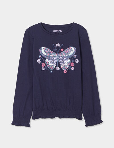 T-shirt taille smockée coton Creeks bleu marine fille