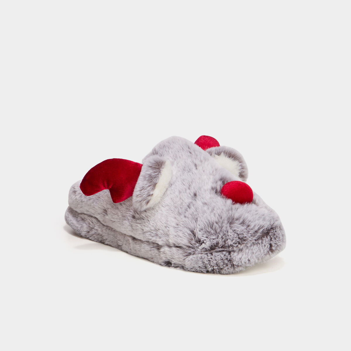 Chaussons mules fausse fourrure gris femme