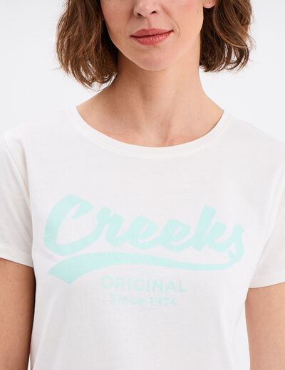 T-shirt col rond manches courtes Creeks blanc femme