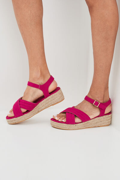 Sandales compensées brides croisées rose femme
