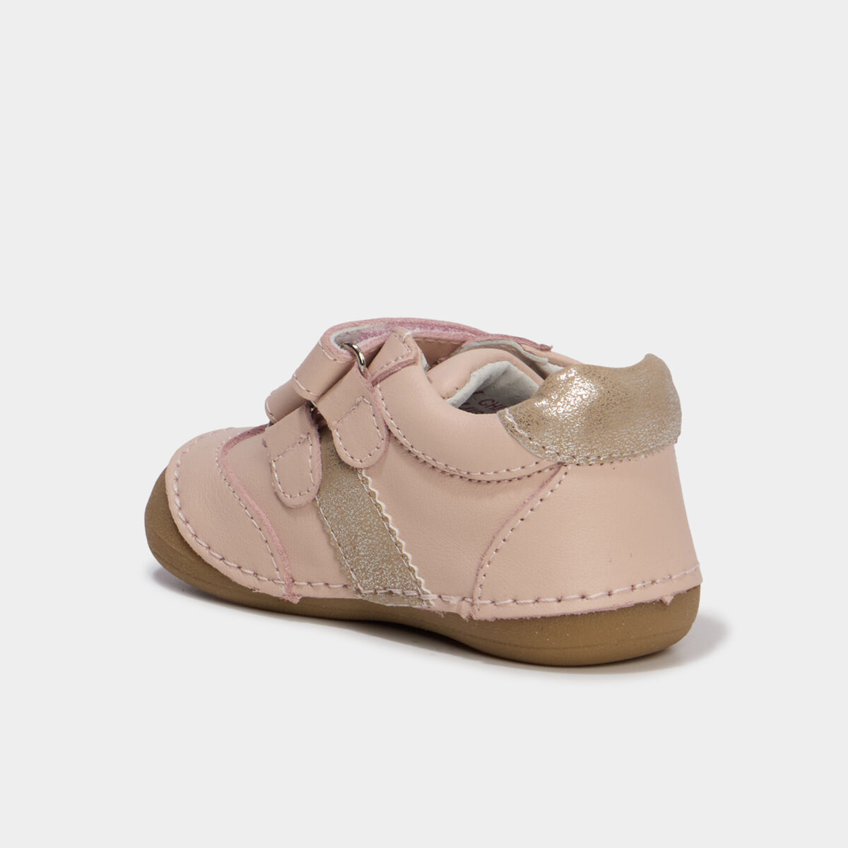 Bottillons &agrave; scratchs en cuir rose clair b&eacute;b&eacute; fille