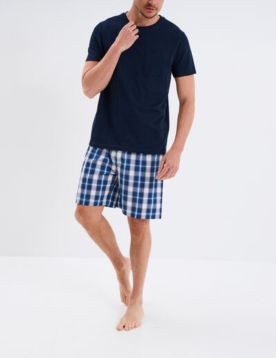 Ensemble pyjama short et t-shirt coton bleu marine homme