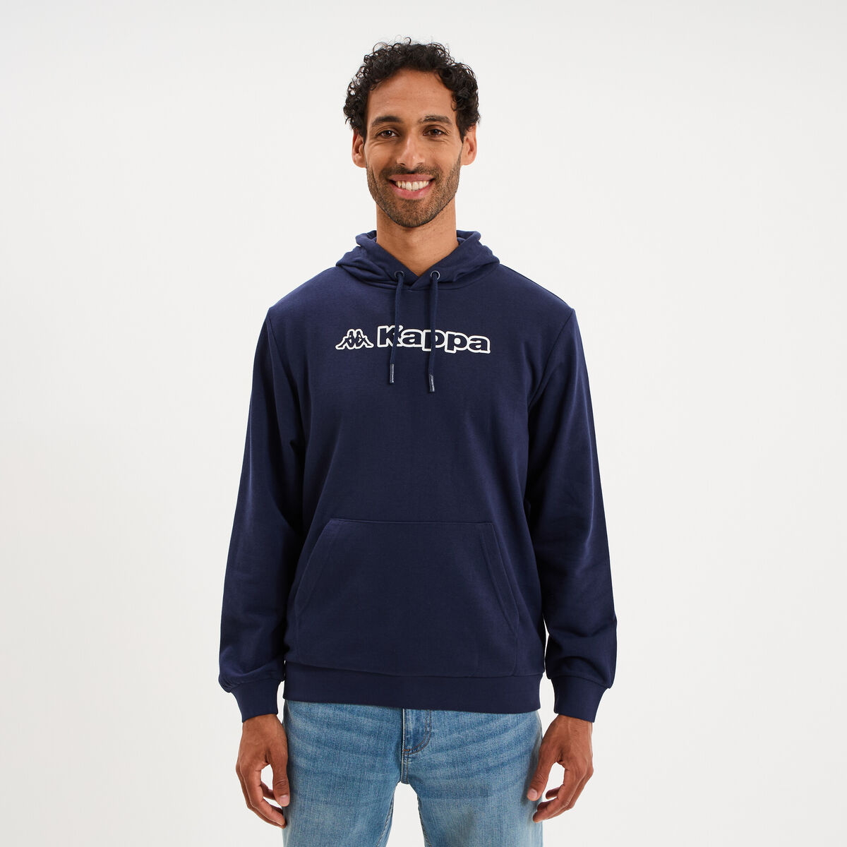 Sweat hoodie droit molleton Kappa bleu marine homme