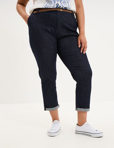 Jean chino cigarette avec ceinture denim brut femme grande taille