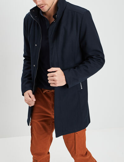Manteau mi-long col montant bleu marine homme