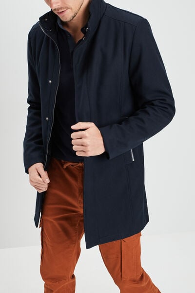 Manteau mi-long col montant bleu marine homme