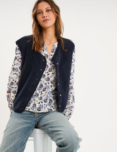 Veste sans manches effet polaire bleu marine femme