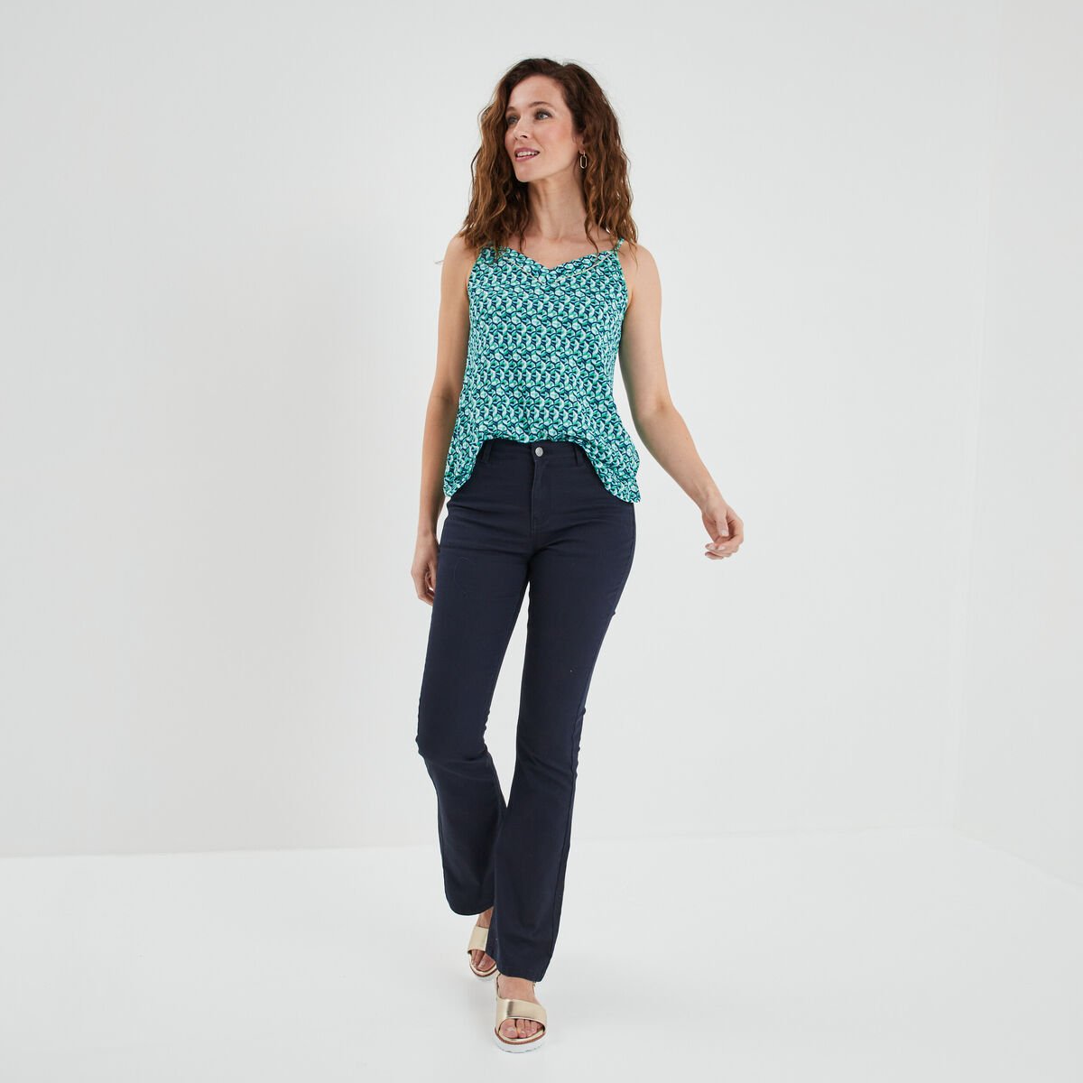 Pantalon bootcut taille haute bleu marine femme