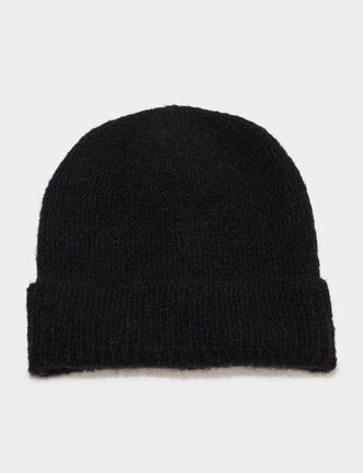 Bonnet maille c&ocirc;tel&eacute;e noir femme