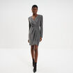 Robe paillettes portefeuille courte gris argent femme