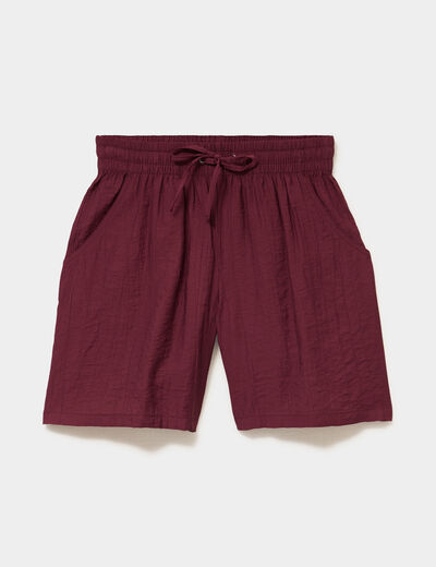 Short droit fluide taille &eacute;lastiqu&eacute;e bordeaux femme