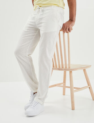 Pantalon chino droit lin mélangé blanc homme