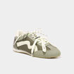 Baskets &agrave; lacets doubles semelle fine vert kaki femme